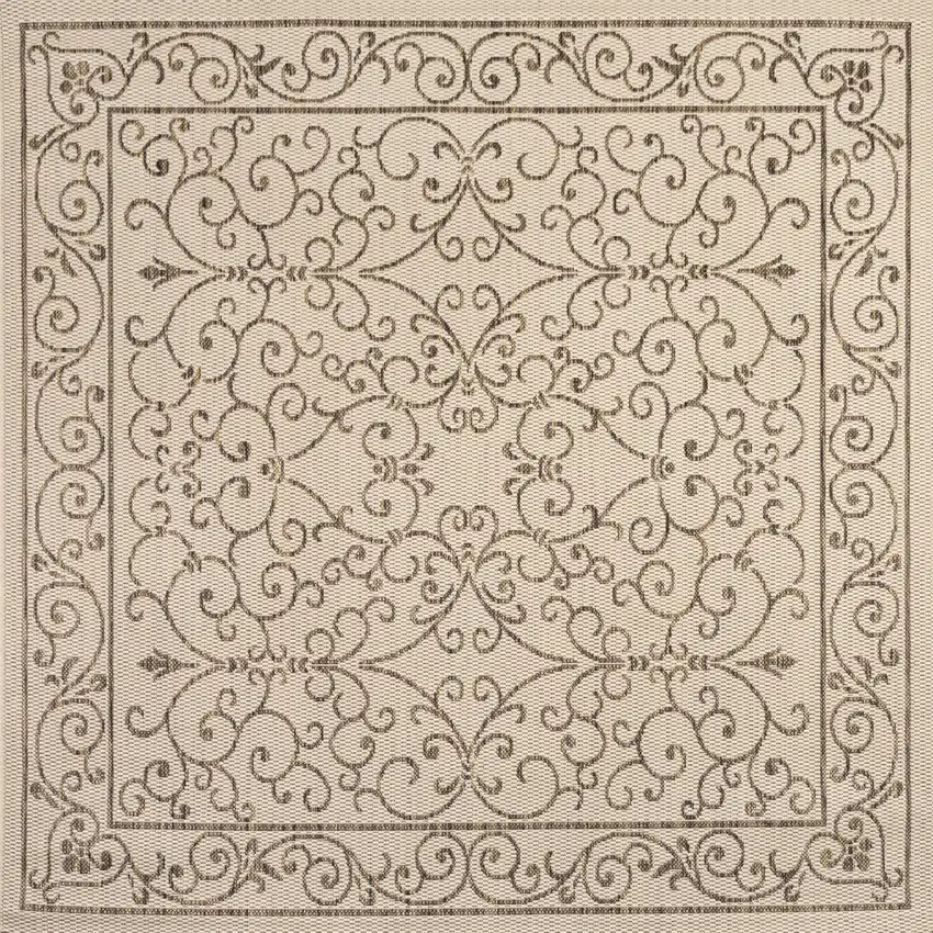 6' Beige And Brown Square Medallion Indoor Outdoor Area Rug Photo 1