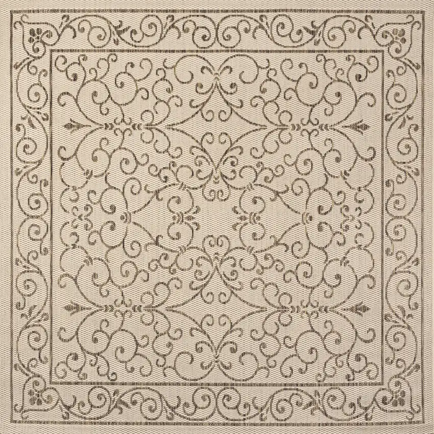 9' Beige And Brown Square Medallion Indoor Outdoor Area Rug Photo 3