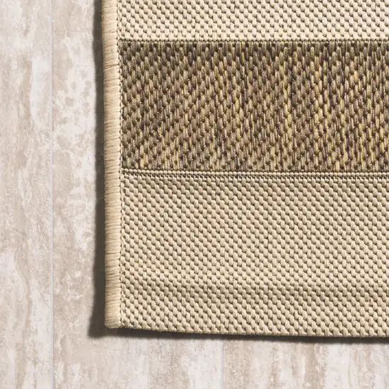 10' Beige And Brown Striped Indoor Outdoor Runner Rug Photo 8