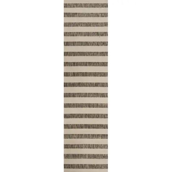 8' Beige And Brown Striped Indoor Outdoor Runner Rug Photo 2