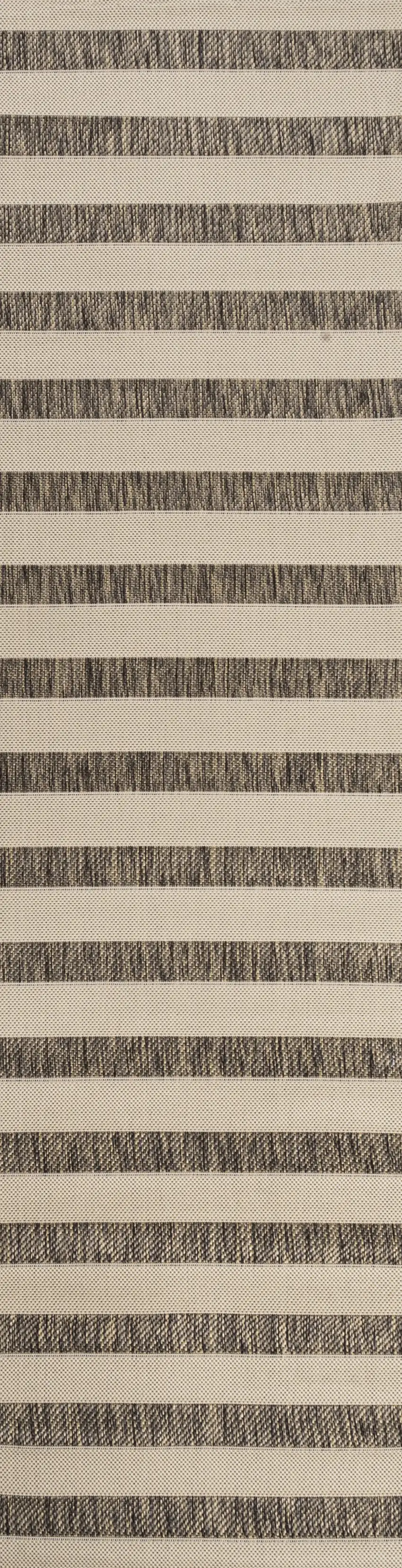 8' Beige And Brown Striped Indoor Outdoor Runner Rug Photo 2
