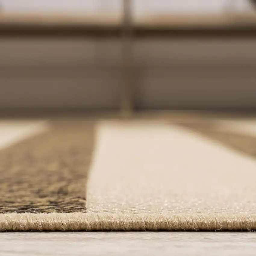 8' Beige And Brown Striped Indoor Outdoor Runner Rug Photo 9