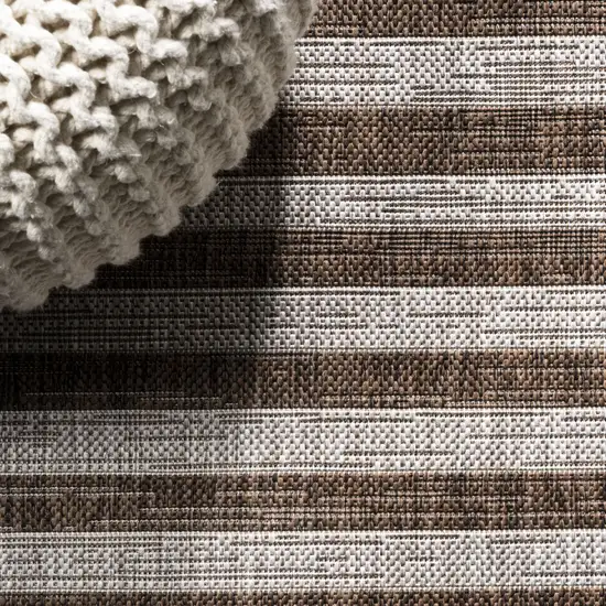 10' Beige And Brown Striped Indoor Outdoor Runner Rug Photo 9