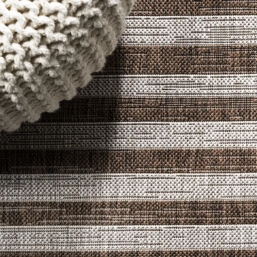 10' Beige And Brown Striped Indoor Outdoor Runner Rug Photo 9