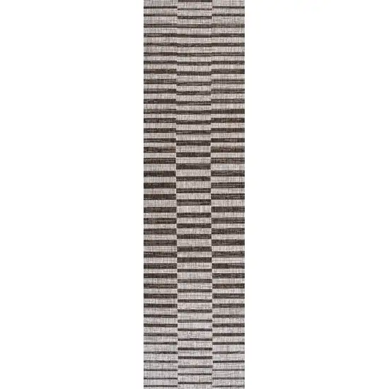 10' Beige And Brown Striped Indoor Outdoor Runner Rug Photo 4
