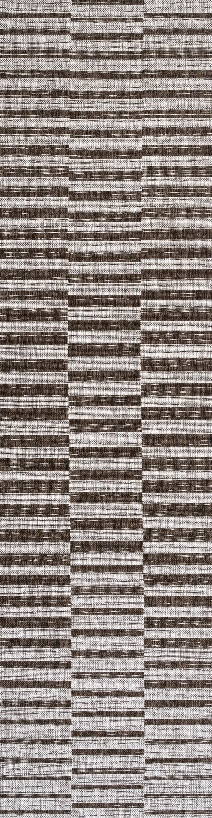 10' Beige And Brown Striped Indoor Outdoor Runner Rug Photo 4