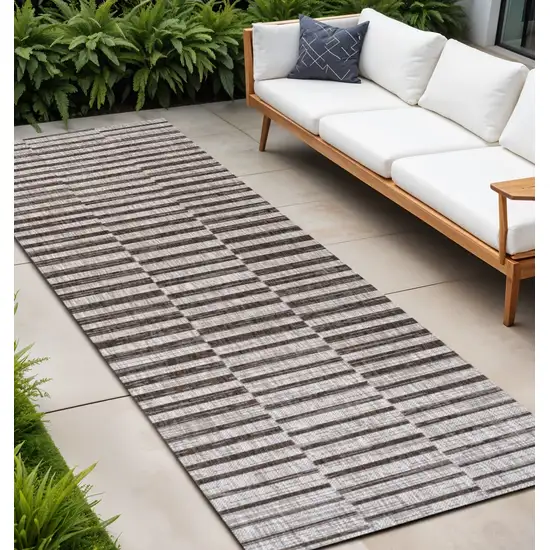 10' Beige And Brown Striped Indoor Outdoor Runner Rug Photo 1