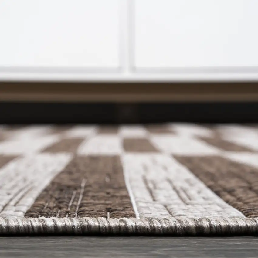 8' Beige And Brown Striped Indoor Outdoor Runner Rug Photo 9