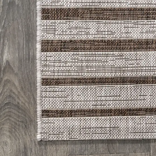 8' Beige And Brown Striped Indoor Outdoor Runner Rug Photo 9