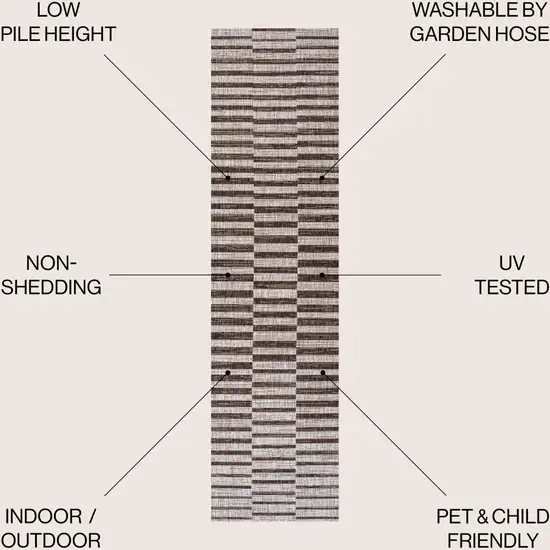 8' Beige And Brown Striped Indoor Outdoor Runner Rug Photo 7