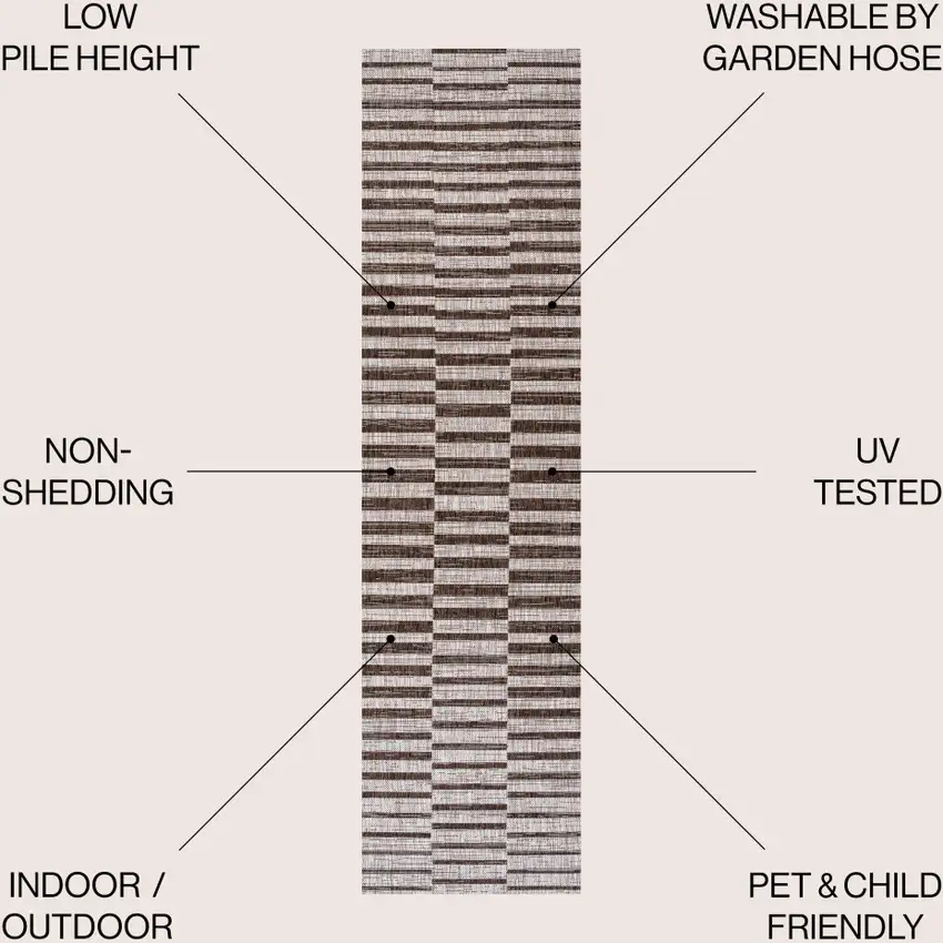 8' Beige And Brown Striped Indoor Outdoor Runner Rug Photo 7