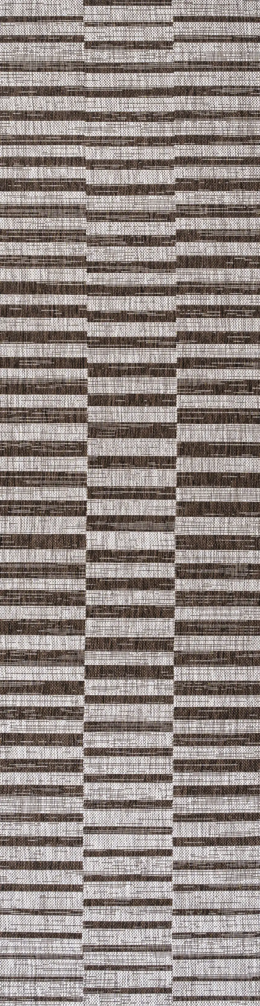 8' Beige And Brown Striped Indoor Outdoor Runner Rug Photo 2