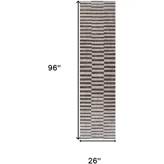 8' Beige And Brown Striped Indoor Outdoor Runner Rug Photo 3