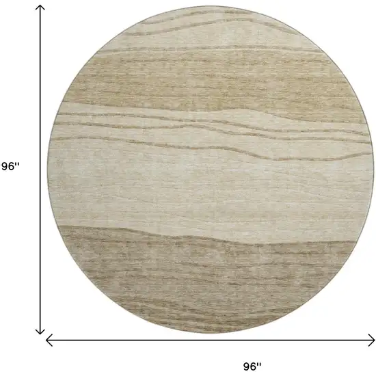 8' Beige And Brown Striped Washable Round Rug With UV Protection Photo 3