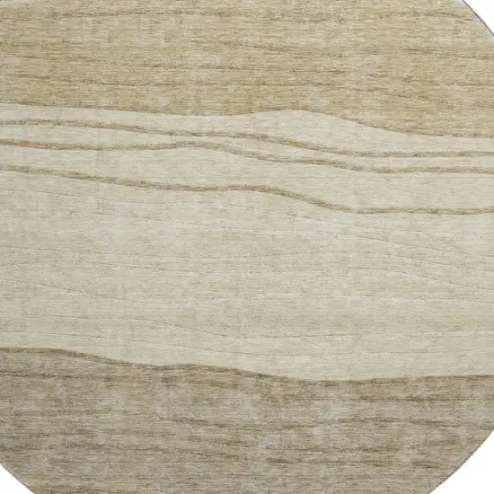 8' Beige And Brown Striped Washable Round Rug With UV Protection Photo 3
