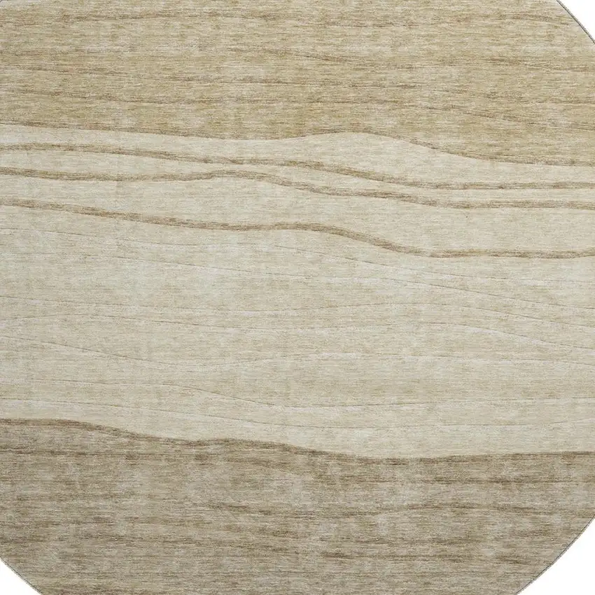 8' Beige And Brown Striped Washable Round Rug With UV Protection Photo 3