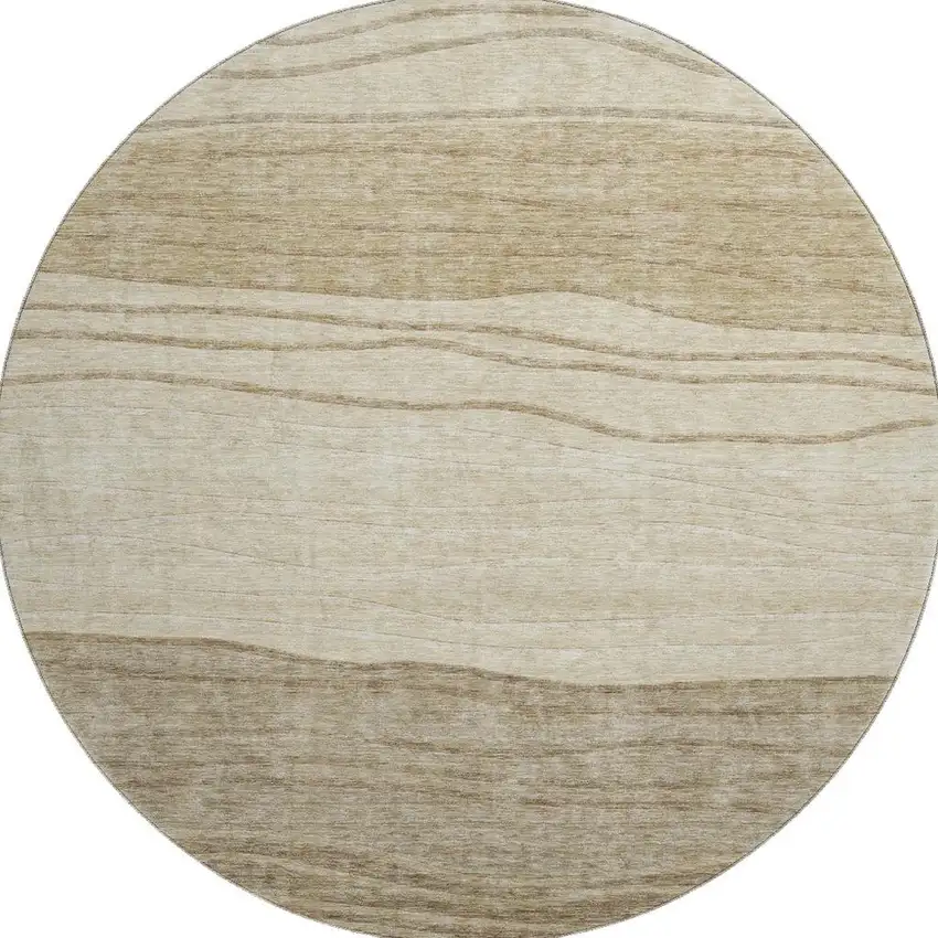 8' Beige And Brown Striped Washable Round Rug With UV Protection Photo 4