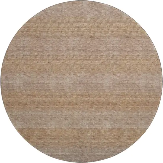 8' Beige And Brown Striped Washable Round Rug With UV Protection Photo 1