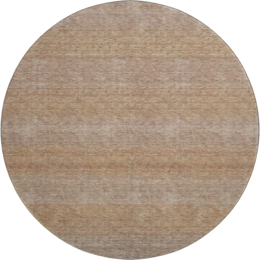 8' Beige And Brown Striped Washable Round Rug With UV Protection Photo 1