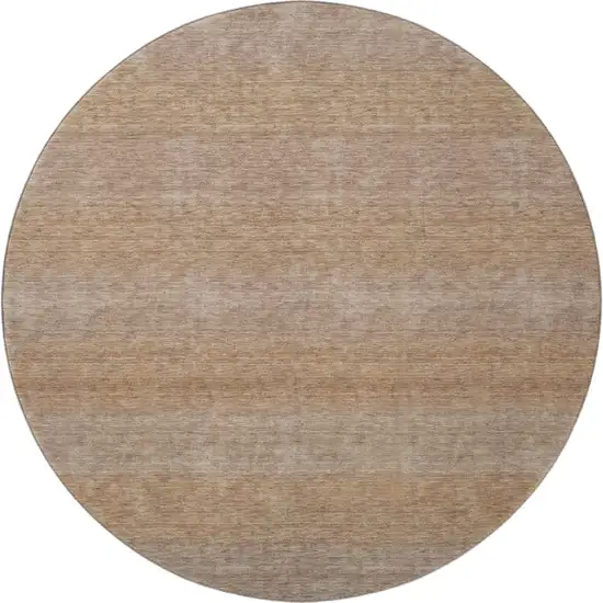 8' Beige And Brown Striped Washable Round Rug With UV Protection Photo 3