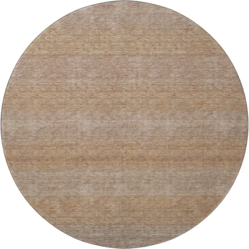 8' Beige And Brown Striped Washable Round Rug With UV Protection Photo 3