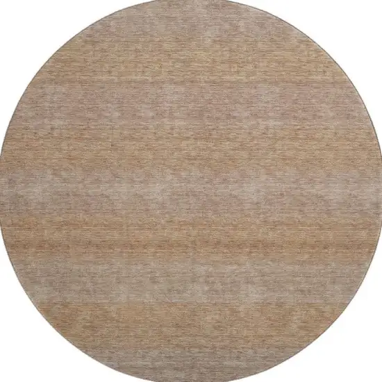 8' Beige And Brown Striped Washable Round Rug With UV Protection Photo 2