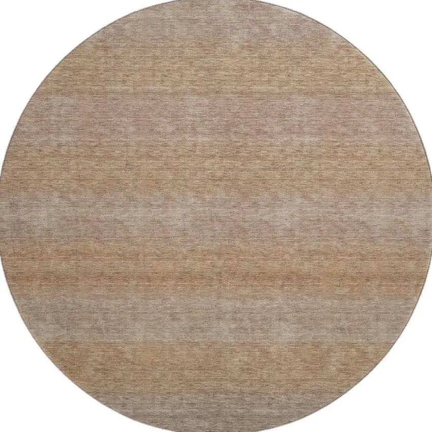 8' Beige And Brown Striped Washable Round Rug With UV Protection Photo 2