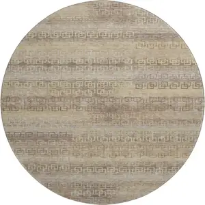 Photo of 8' Beige And Brown Striped Washable Round Rug With UV Protection