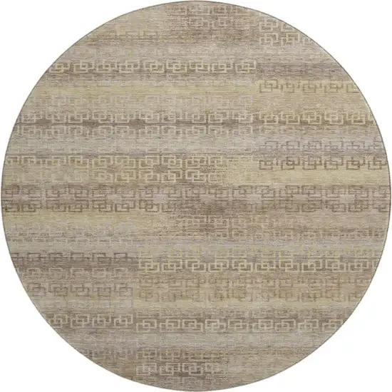 8' Beige And Brown Striped Washable Round Rug With UV Protection Photo 1