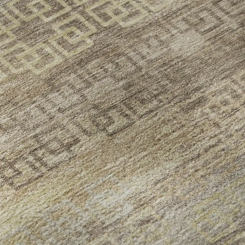 8' Beige And Brown Striped Washable Round Rug With UV Protection Photo 7