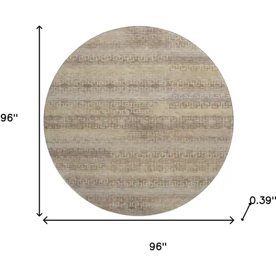 8' Beige And Brown Striped Washable Round Rug With UV Protection Photo 8