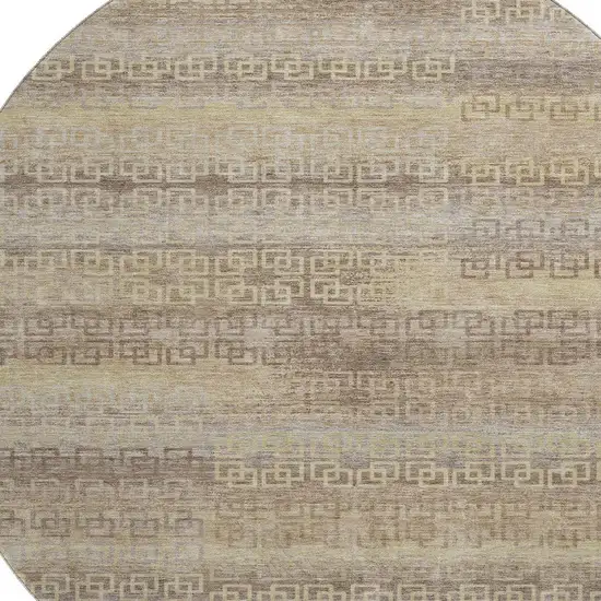 8' Beige And Brown Striped Washable Round Rug With UV Protection Photo 3