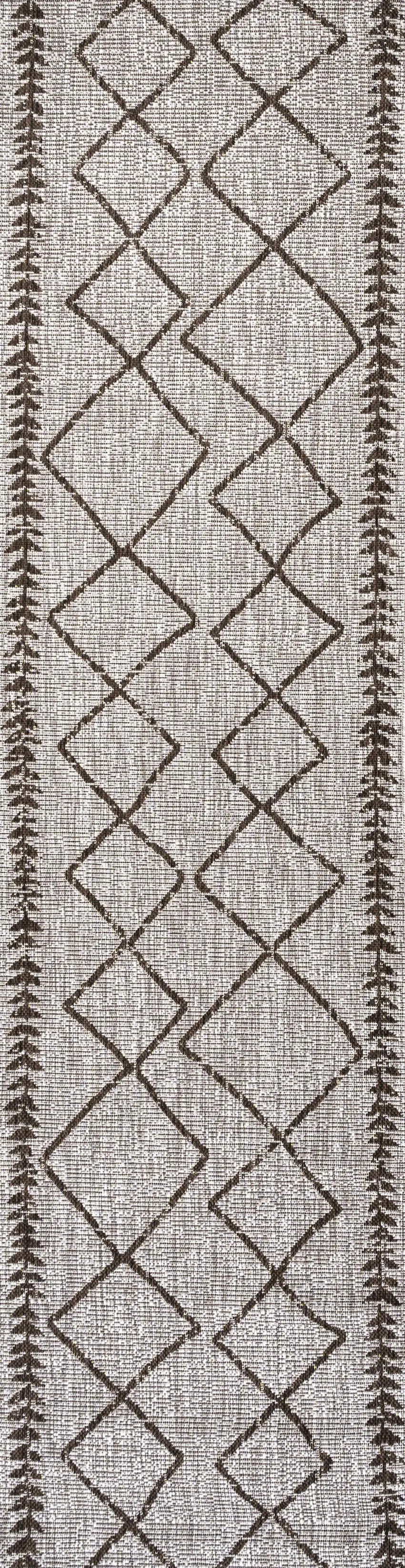 10' Beige And Brown Trellis Indoor Outdoor Runner Rug Photo 2