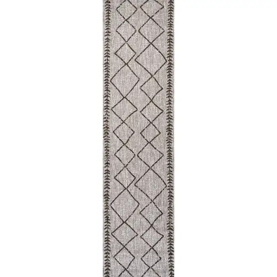 8' Beige And Brown Trellis Indoor Outdoor Runner Rug Photo 2