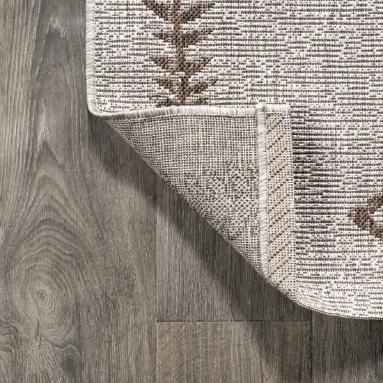 8' Beige And Brown Trellis Indoor Outdoor Runner Rug Photo 7