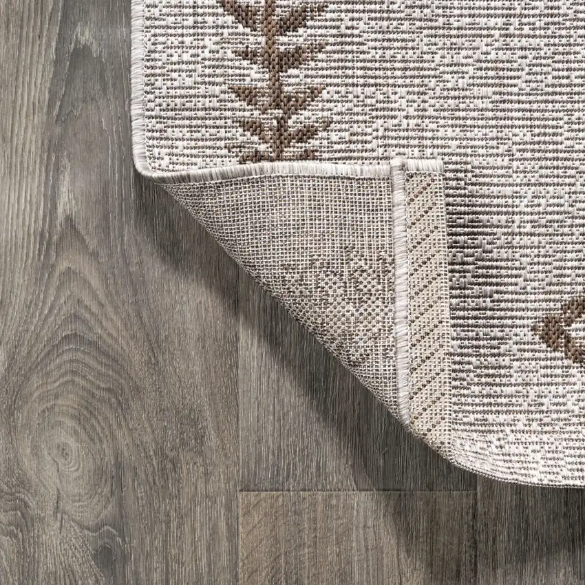 8' Beige And Brown Trellis Indoor Outdoor Runner Rug Photo 7