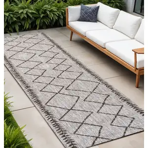 Photo of 8' Beige And Brown Trellis Indoor Outdoor Runner Rug
