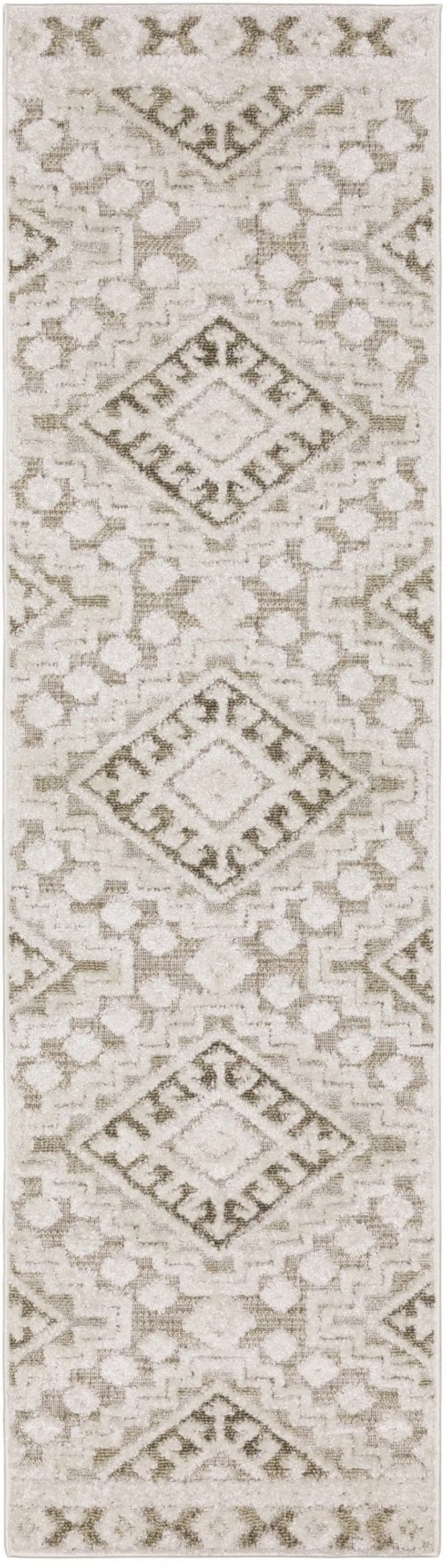 8' Beige And Brown Tribal Runner Rug Photo 1