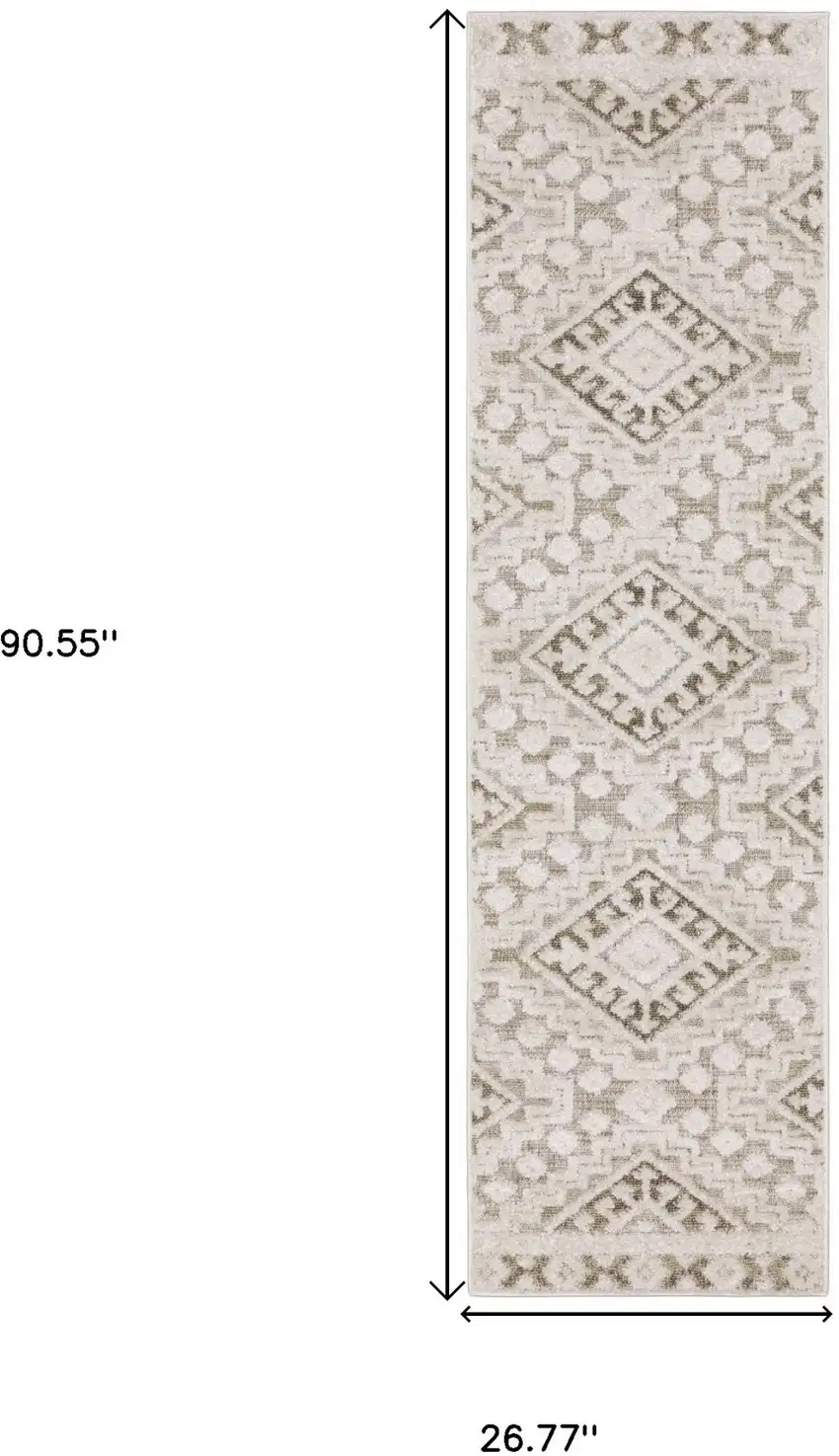 8' Beige And Brown Tribal Runner Rug Photo 9
