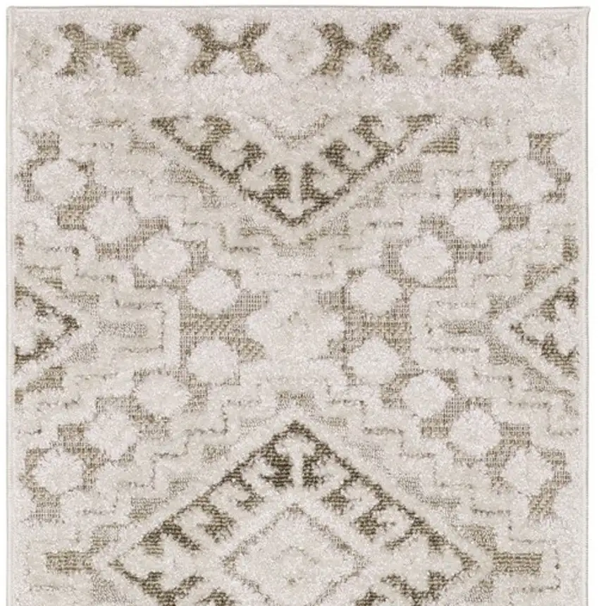8' Beige And Brown Tribal Runner Rug Photo 2