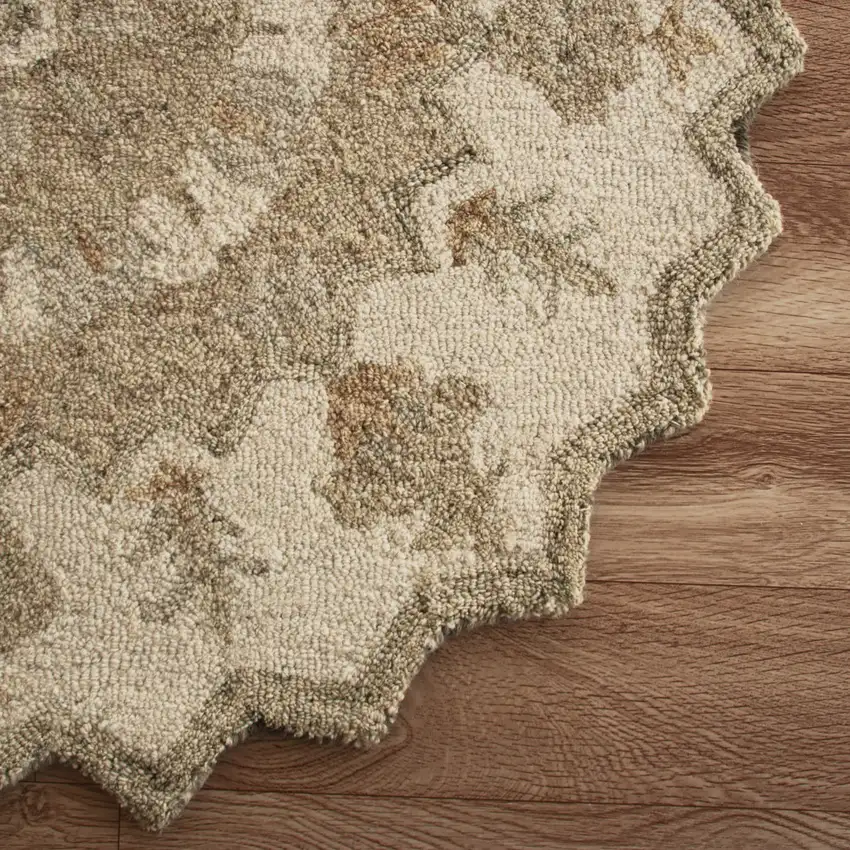 6' Beige And Brown Wool Medallion Hand Tufted Round Rug Photo 6