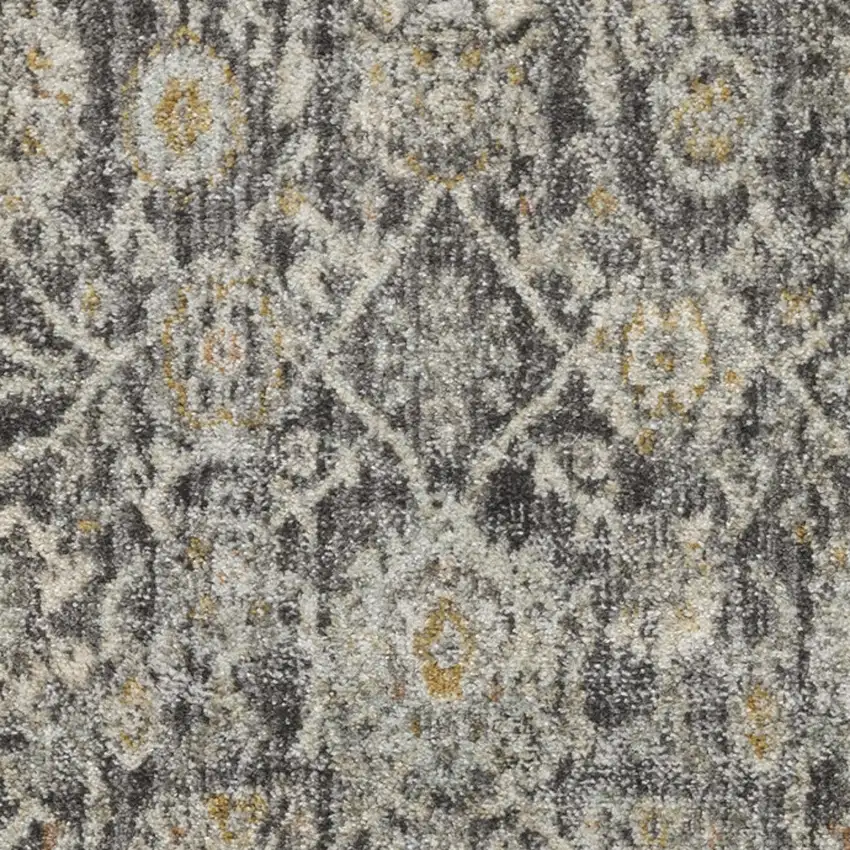 8' Beige And Charcoal Floral Distressed Runner Rug Photo 6