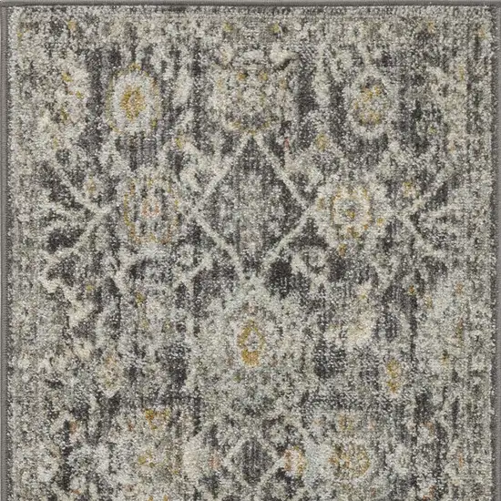 8' Beige And Charcoal Floral Distressed Runner Rug Photo 7