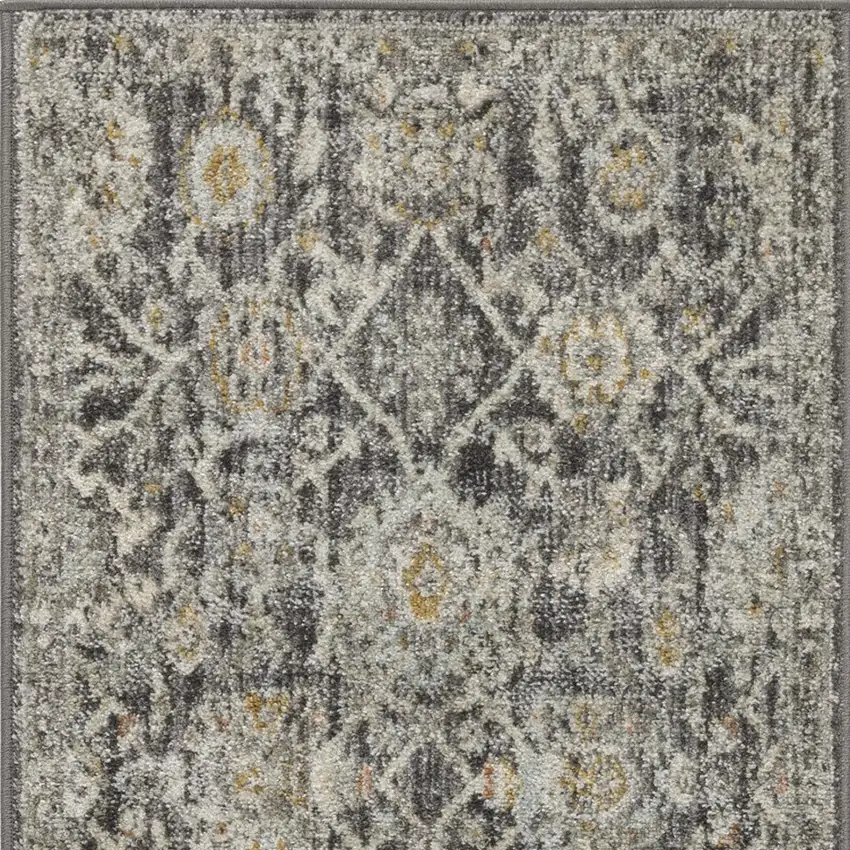 8' Beige And Charcoal Floral Distressed Runner Rug Photo 7