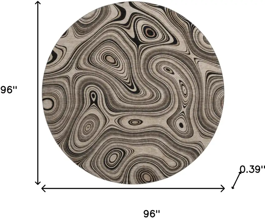 8' Beige And Charcoal Geometric Washable Round Rug With UV Protection Photo 8