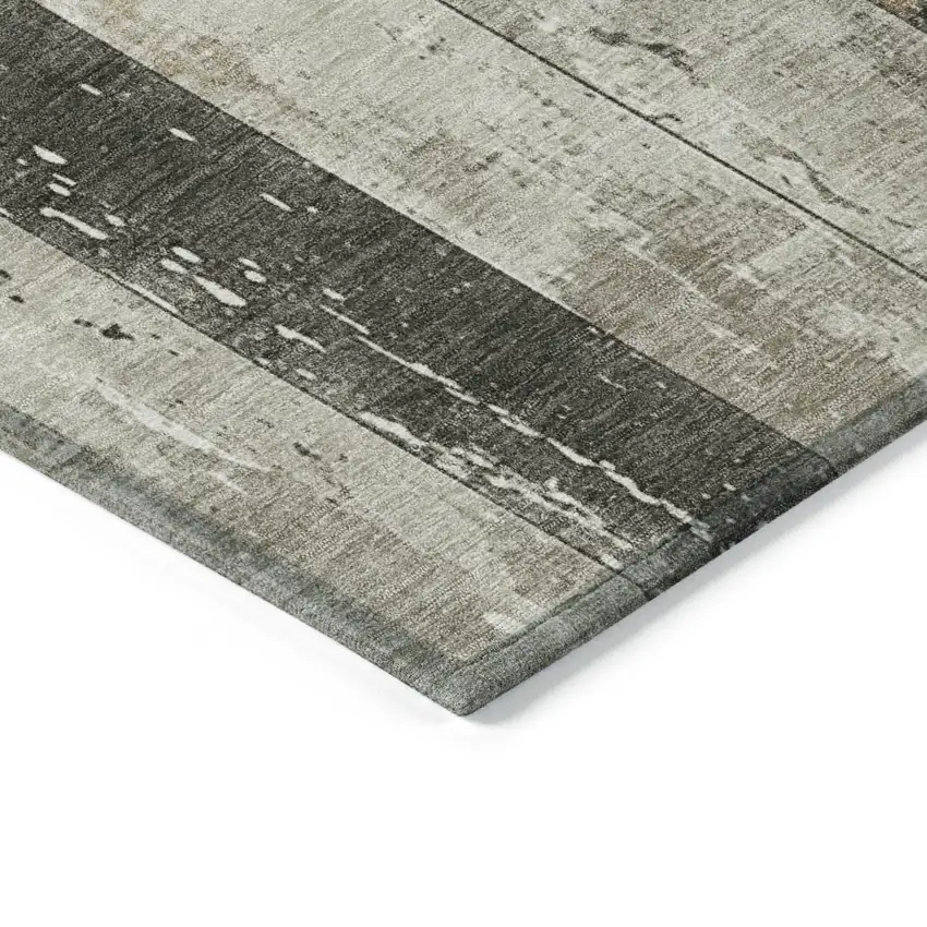 8' Beige And Charcoal Round Striped Washable Indoor Outdoor Area Rug Photo 8