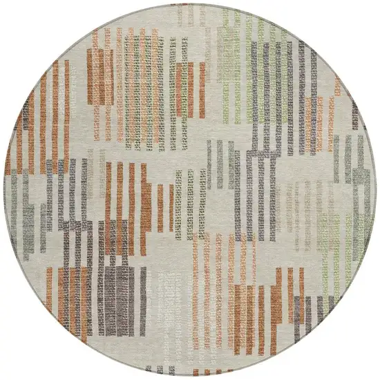 8' Beige And Charcoal Round Striped Washable Indoor Outdoor Area Rug Photo 3
