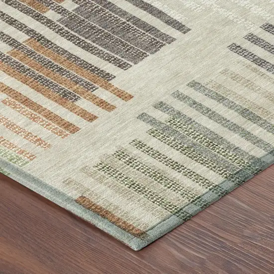 8' Beige And Charcoal Round Striped Washable Indoor Outdoor Area Rug Photo 4