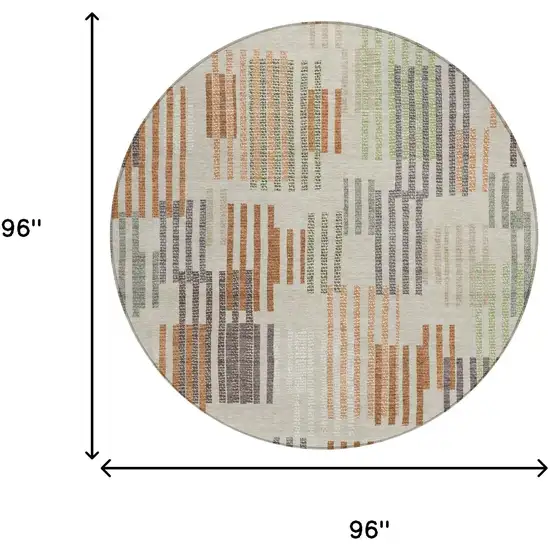 8' Beige And Charcoal Round Striped Washable Indoor Outdoor Area Rug Photo 6