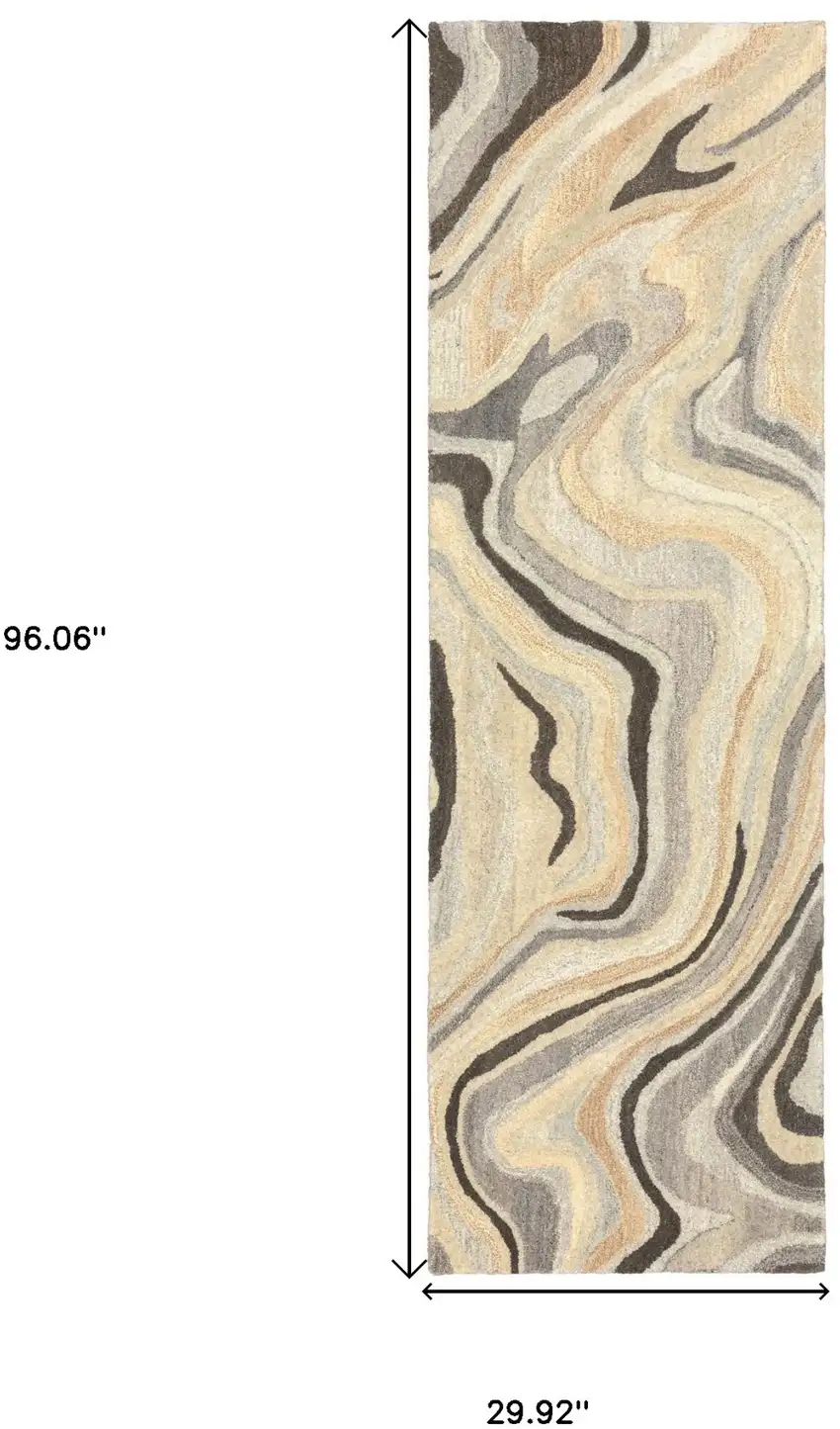 8' Beige And Charcoal Wool Abstract Hand Tufted Runner Rug Photo 3